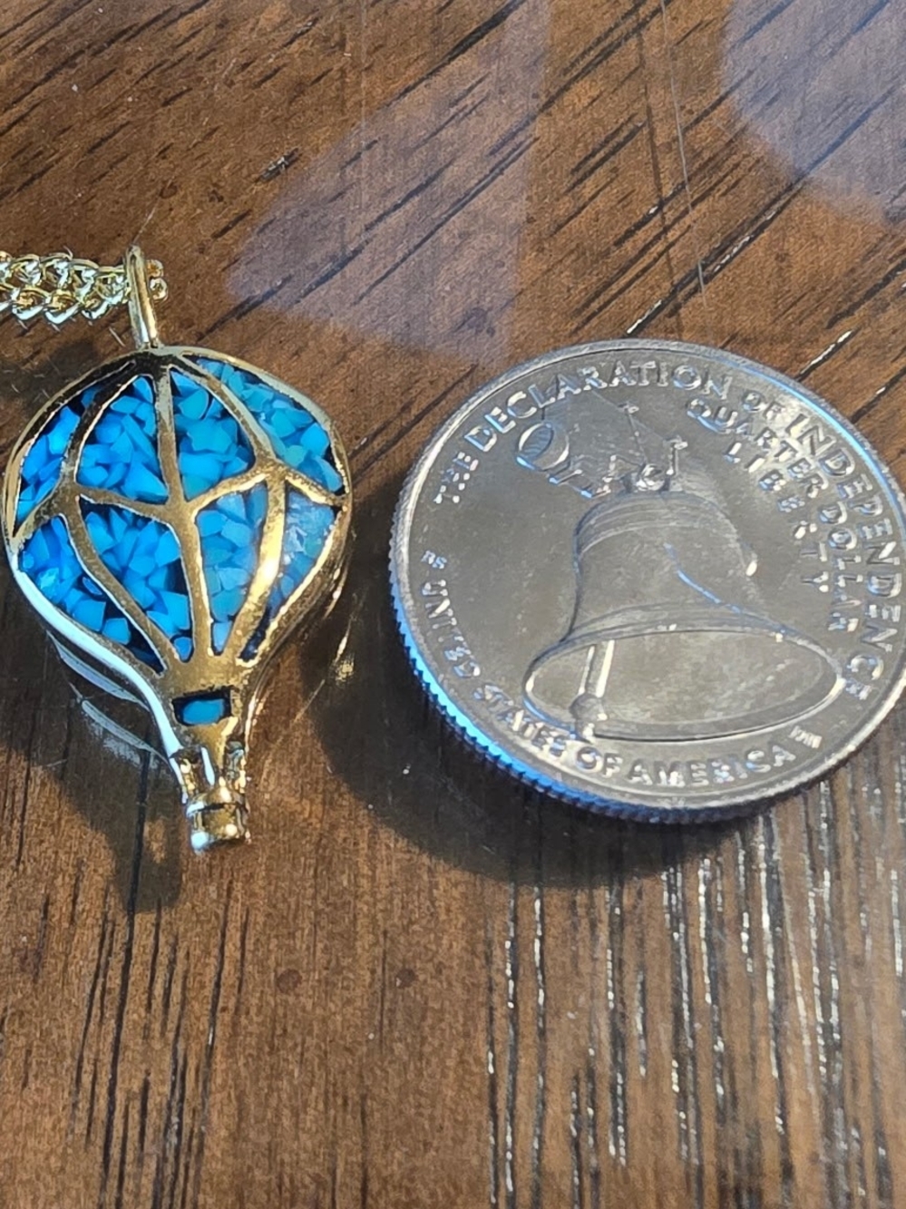 Turquoise Gold-Tone Blue Mosaic Hot Air Balloon Pendant Necklace